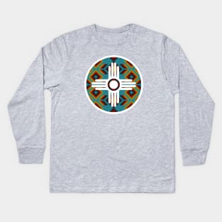 New Mexico Flag Design - Native Zia Pattern Kids Long Sleeve T-Shirt